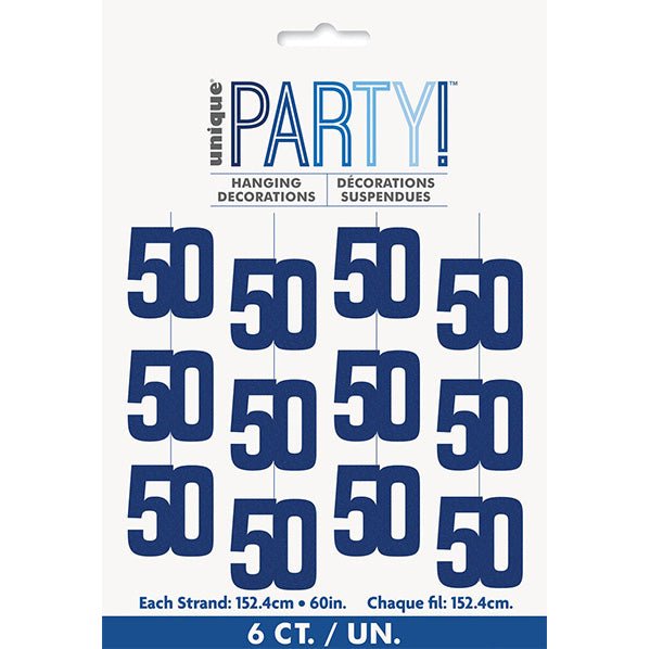 Glitz Blue "50" Hanging Decorations (Pack of 6) - The Party Marketplace