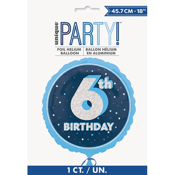 Glitz Blue "6th Birthday" Foil Balloon 45cm - The Party Marketplace