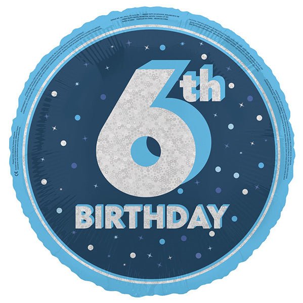 Glitz Blue "6th Birthday" Foil Balloon 45cm - The Party Marketplace