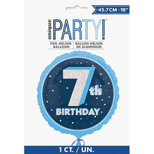 Glitz Blue "7th Birthday" Foil Balloon 45cm - The Party Marketplace