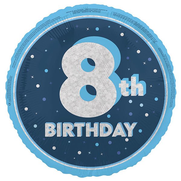 Glitz Blue "8th Birthday" Foil Balloon 45cm - The Party Marketplace