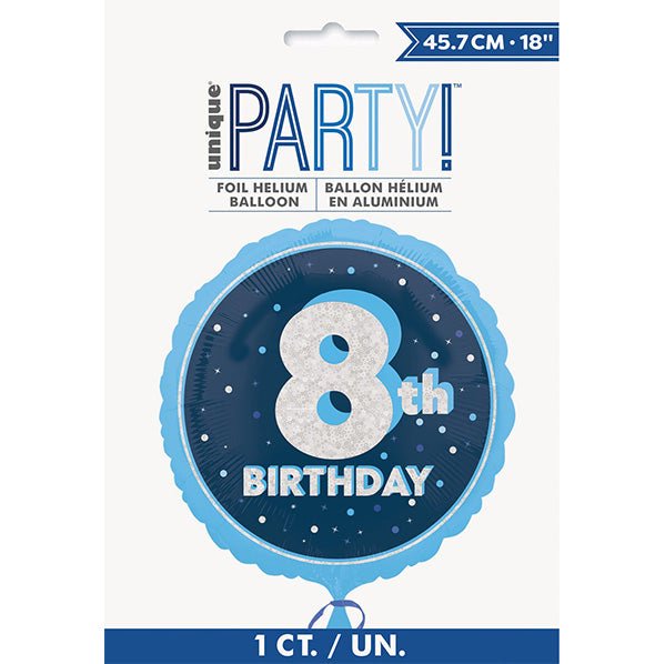 Glitz Blue "8th Birthday" Foil Balloon 45cm - The Party Marketplace