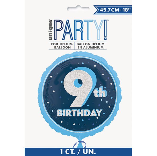 Glitz Blue "9th Birthday" Foil Balloon 45cm - The Party Marketplace