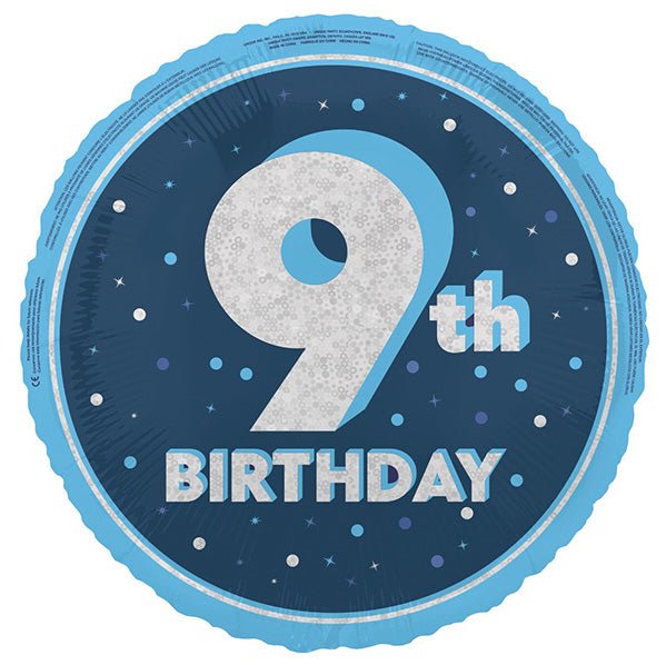 Glitz Blue "9th Birthday" Foil Balloon 45cm - The Party Marketplace