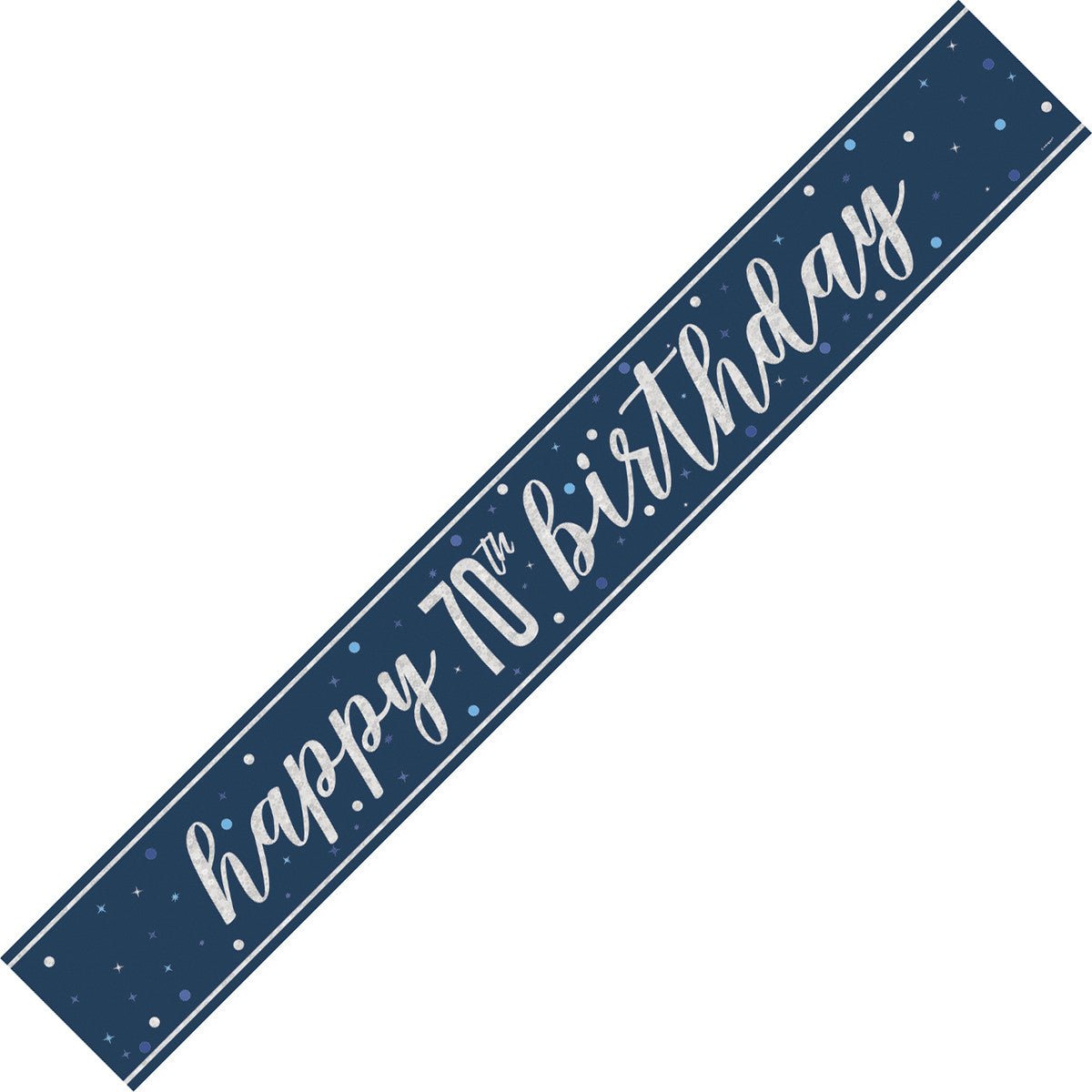 Glitz Blue "Happy 70th Birthday" Foil Banner - 2.74m - The Party Marketplace