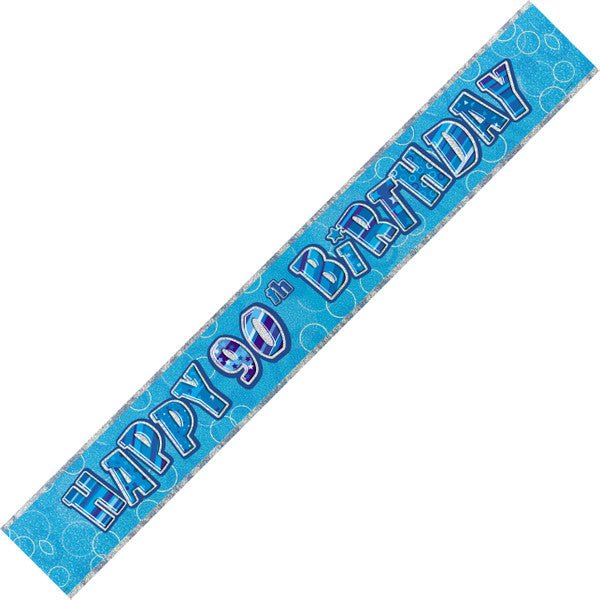 Glitz Blue "Happy 90th Birthday" Foil Banner - 3.65m - The Party Marketplace