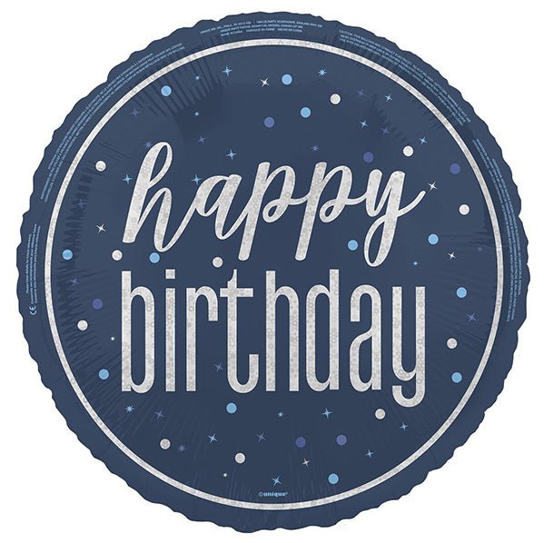 Glitz Blue "Happy Birthday" Foil Prismatic Balloon 45cm - The Party Marketplace