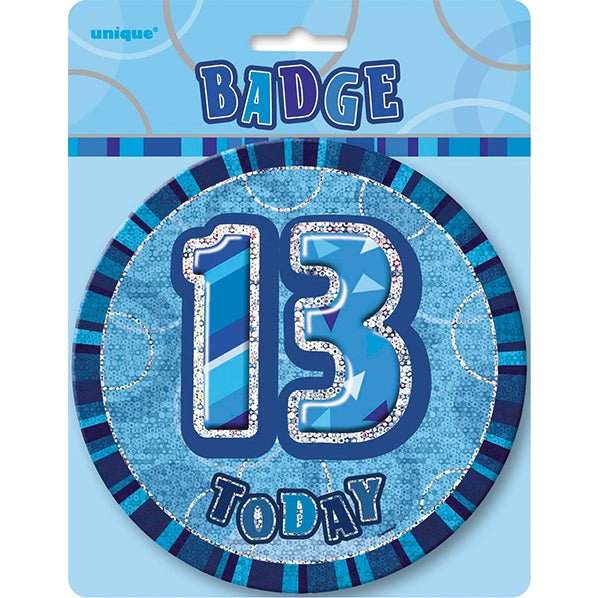 Glitz Blue Jumbo Birthday Badge - "13" - The Party Marketplace