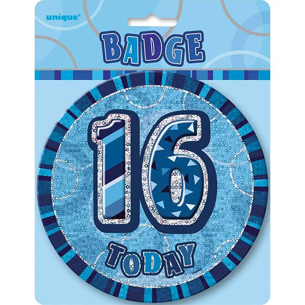 Glitz Blue Jumbo Birthday Badge - "16" - The Party Marketplace