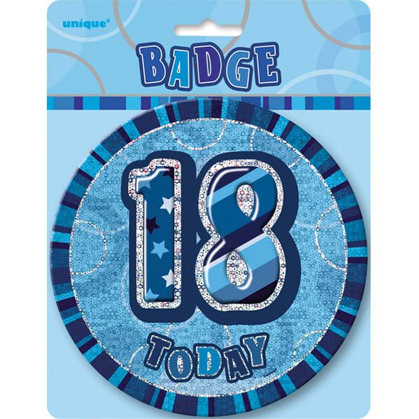 Glitz Blue Jumbo Birthday Badge - "18" - The Party Marketplace