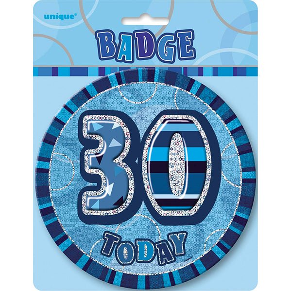 Glitz Blue Jumbo Birthday Badge - "30" - The Party Marketplace
