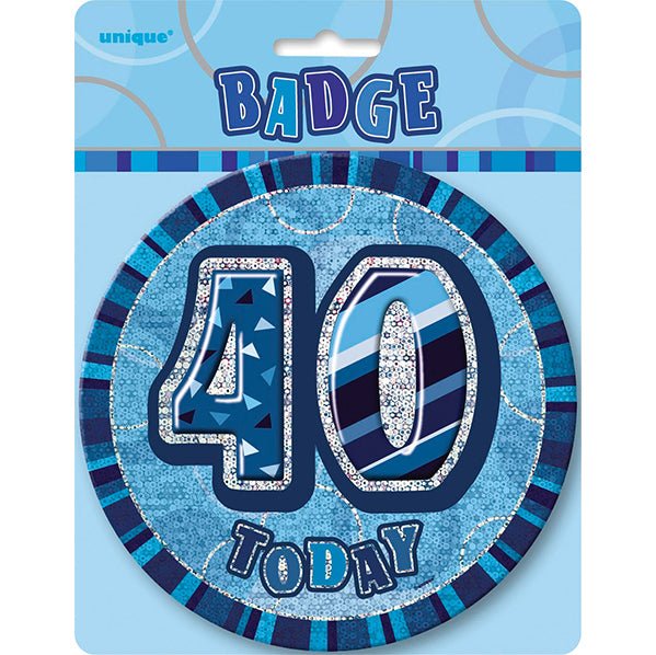 Glitz Blue Jumbo Birthday Badge - "40" - The Party Marketplace