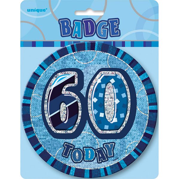 Glitz Blue Jumbo Birthday Badge - "60" - The Party Marketplace