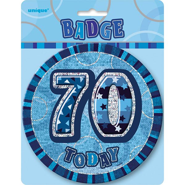 Glitz Blue Jumbo Birthday Badge - "70" - The Party Marketplace