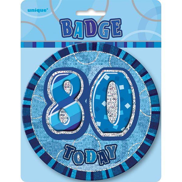 Glitz Blue Jumbo Birthday Badge - "80" - The Party Marketplace
