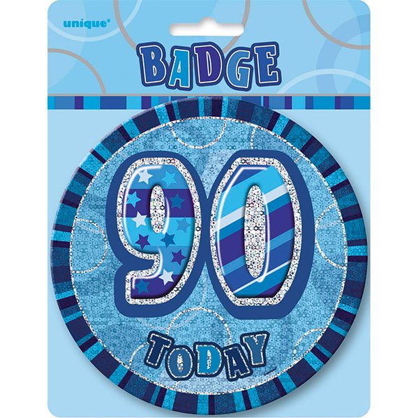 Glitz Blue Jumbo Birthday Badge - "90" - The Party Marketplace