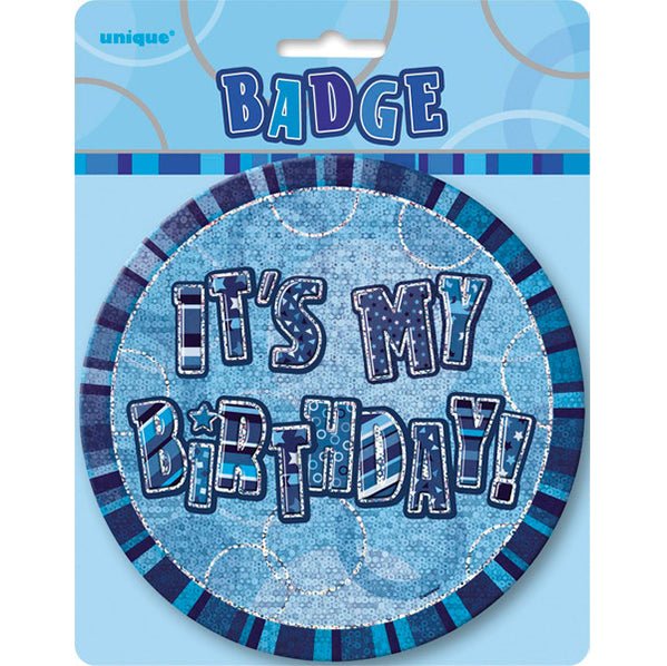 Glitz Blue Jumbo Birthday Badge - "It's My Birthday" - The Party Marketplace
