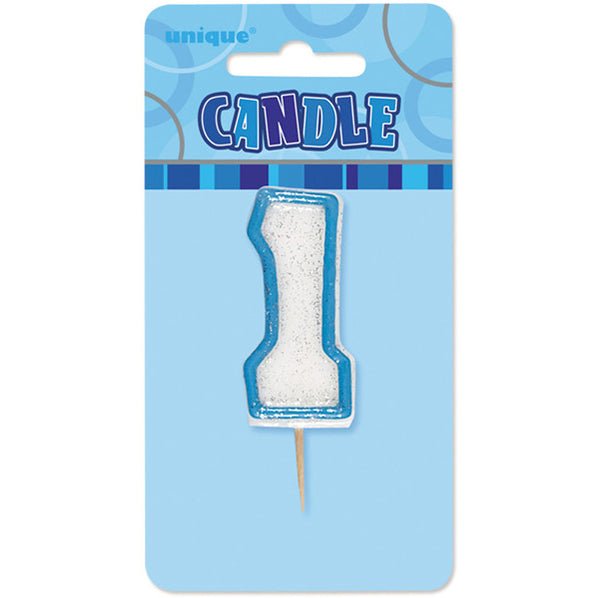 Glitz Blue Numeral Pick Candle - 1 - The Party Marketplace