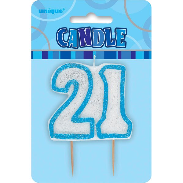 Glitz Blue Numeral Pick Candle - 21 - The Party Marketplace