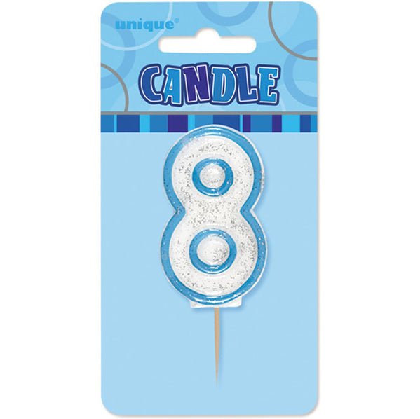 Glitz Blue Numeral Pick Candle - 8 - The Party Marketplace