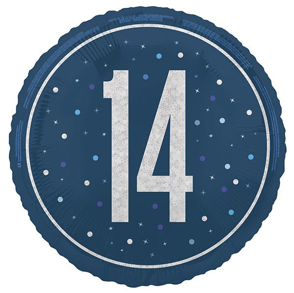 Glitz Blue Round "14" Foil Balloon 45cm - The Party Marketplace