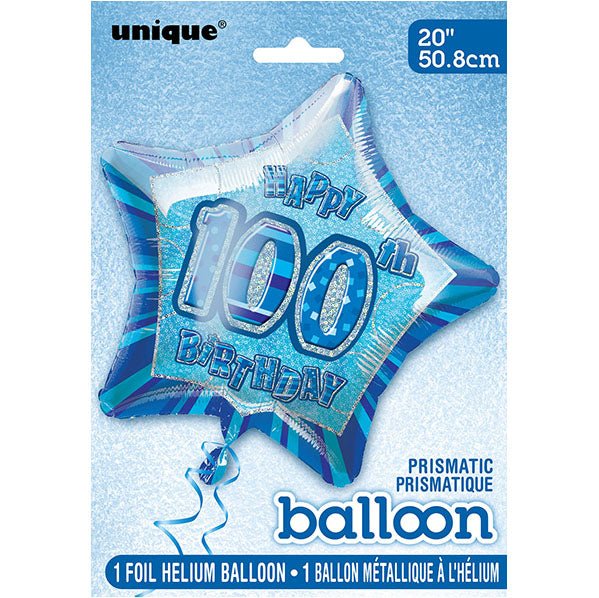 Glitz Blue Star "100" Foil Balloon 50cm - The Party Marketplace
