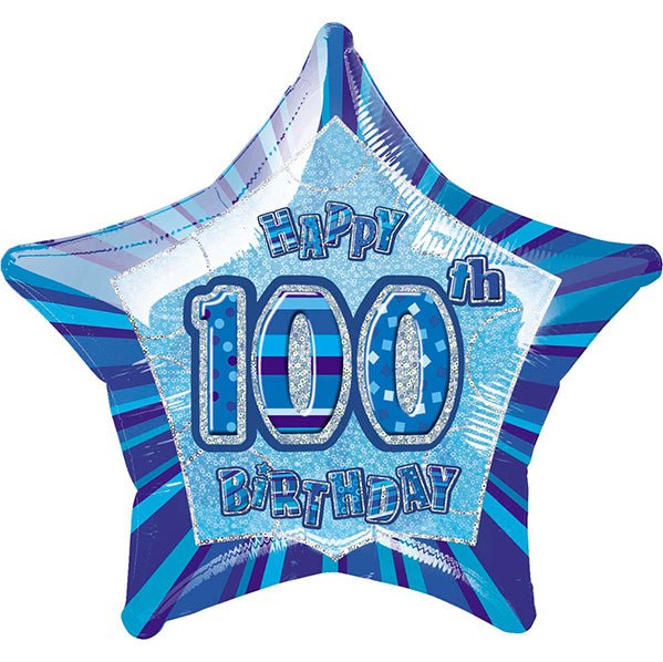 Glitz Blue Star "100" Foil Balloon 50cm - The Party Marketplace