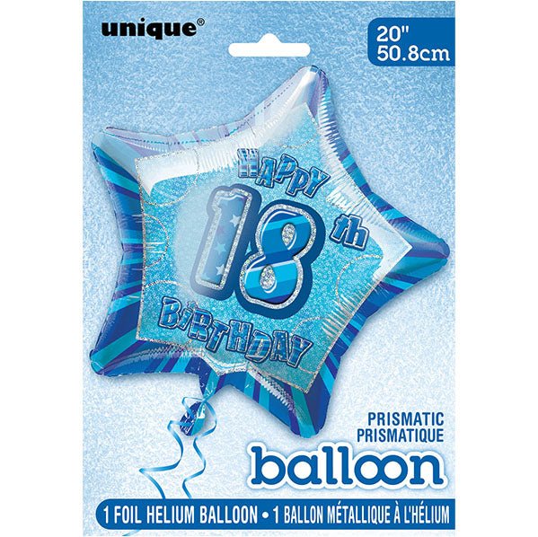 Glitz Blue Star "18" Foil Balloon 50cm - The Party Marketplace