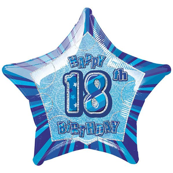 Glitz Blue Star "18" Foil Balloon 50cm - The Party Marketplace
