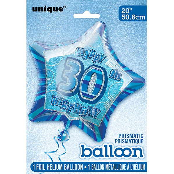 Glitz Blue Star "30" Foil Balloon 50cm - The Party Marketplace
