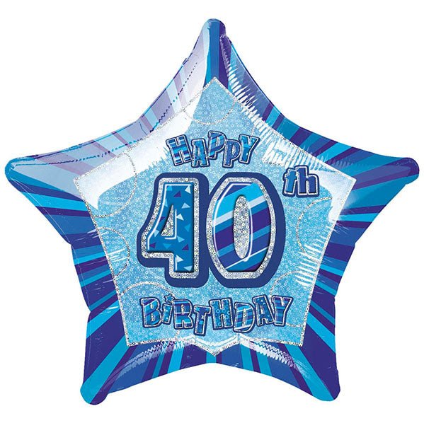 Glitz Blue Star "40" Foil Balloon 50cm - The Party Marketplace