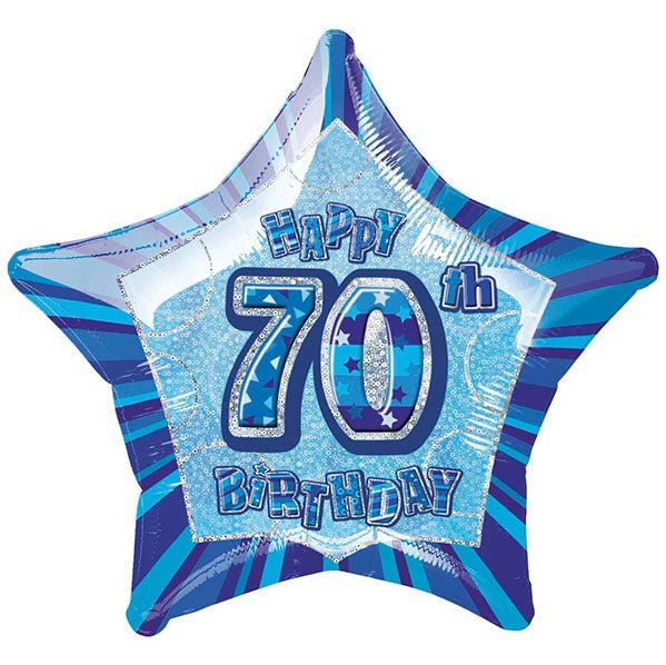 Glitz Blue Star "70" Foil Balloon 50cm - The Party Marketplace