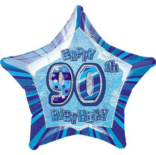 Glitz Blue Star "90" Foil Balloon 50cm - The Party Marketplace