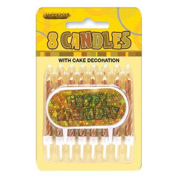 Glitz Gold 8 Candles With "Happy Birthday" Decoration - The Party Marketplace