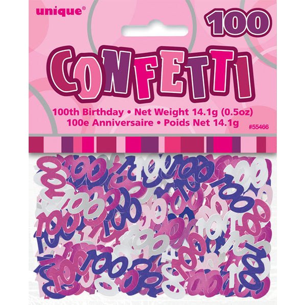Glitz Pink "100" Confetti (14g) - The Party Marketplace