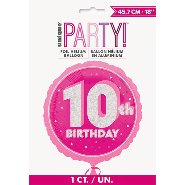 Glitz Pink "10th Birthday" Foil Balloon 45cm - The Party Marketplace