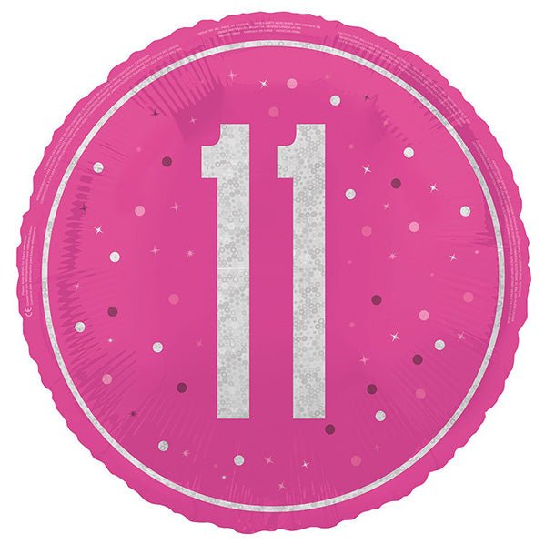 Glitz Pink "11" Foil Prismatic Balloon 45cm - The Party Marketplace