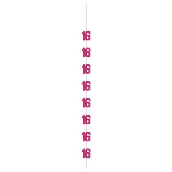 Glitz Pink "16" Hanging Decorations (Pack of 6) - The Party Marketplace