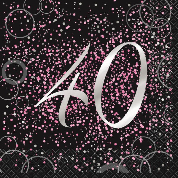 Glitz Pink "40" Foil Stamped Luncheon Napkins (Pack of 16) - The Party Marketplace
