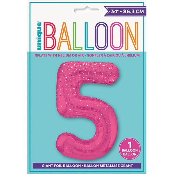 Glitz Pink "5" Numeral Foil Balloon (86cm) - The Party Marketplace