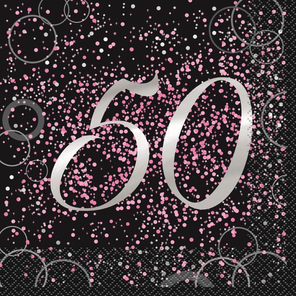 Glitz Pink "50" Foil Stamped Luncheon Napkins (Pack of 16) - The Party Marketplace