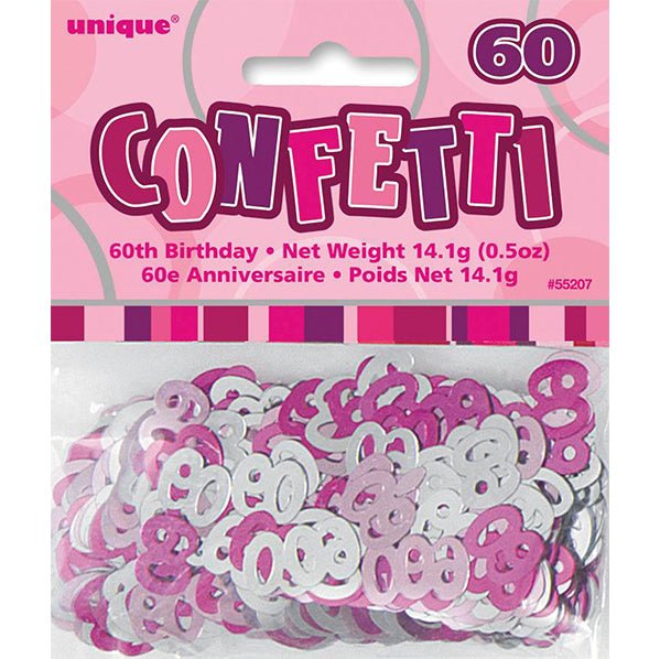 Glitz Pink "60" Confetti (14g) - The Party Marketplace