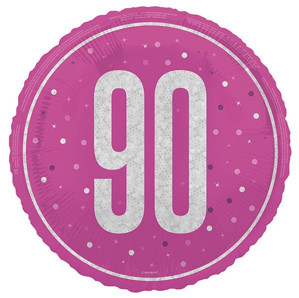 Glitz Pink "90" Foil Prismatic Balloon 45cm - The Party Marketplace