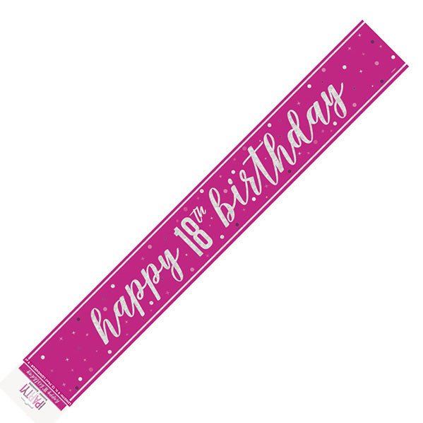 Glitz Pink "Happy 18th Birthday" Foil Banner - 2.74m - The Party Marketplace