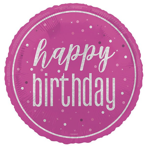 Glitz Pink "Happy Birthday" Foil Prismatic Balloon 45cm - The Party Marketplace