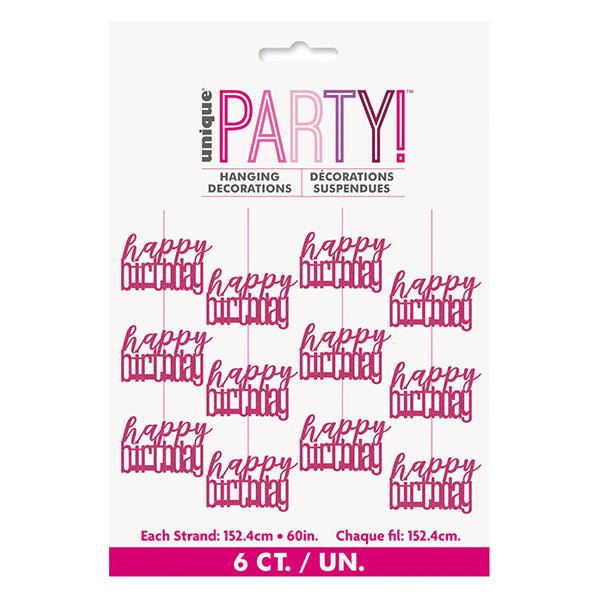 Glitz Pink "Happy Birthday" Hanging Decorations (Pack of 6) - The Party Marketplace