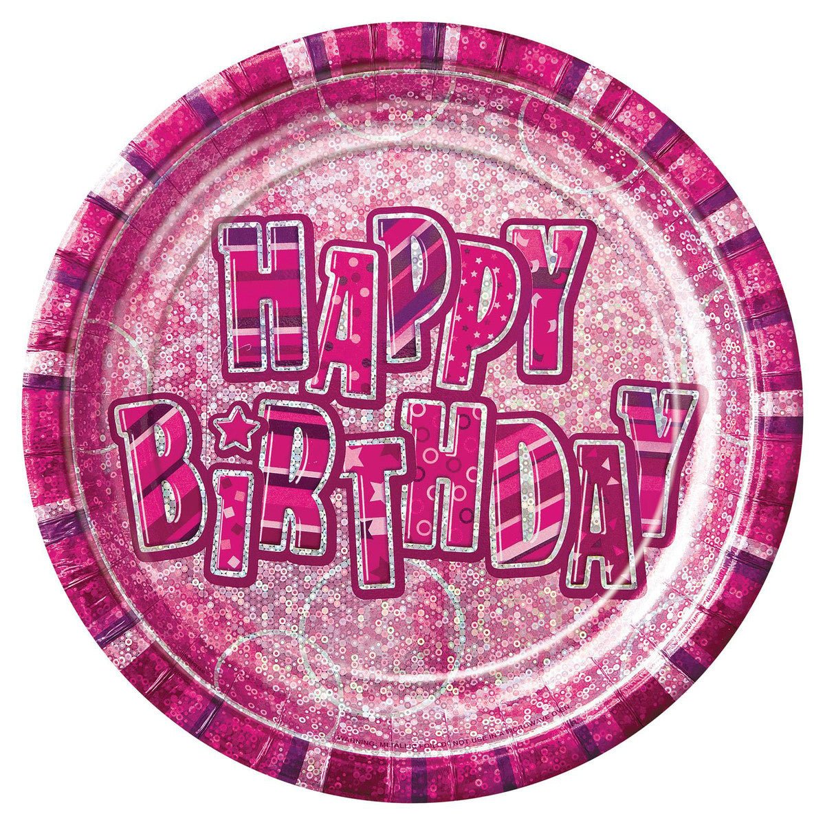 Glitz Pink "Happy Birthday" Paper Plates 23cm (Pack of 8) - The Party Marketplace