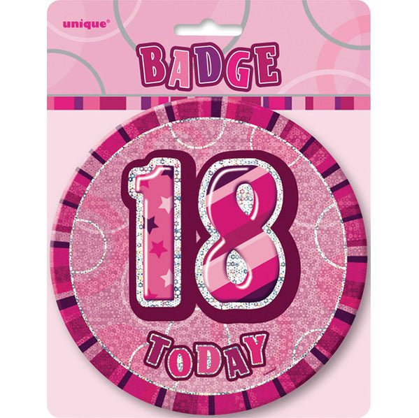Glitz Pink Jumbo Birthday Badge - "18" - The Party Marketplace
