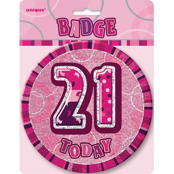 Glitz Pink Jumbo Birthday Badge - "21" - The Party Marketplace