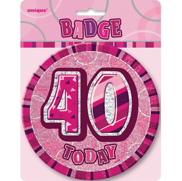 Glitz Pink Jumbo Birthday Badge - "40" - The Party Marketplace